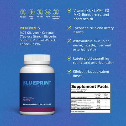 Introducing the world’s best and easiest health protocol by Blueprint Bryan Johnson, meticulously designed with 74 potent therapies from over 1,000 clinical studies. Packed into a simple, affordable daily regimen, each ingredient is carefully sourced ensuring superior quality. 