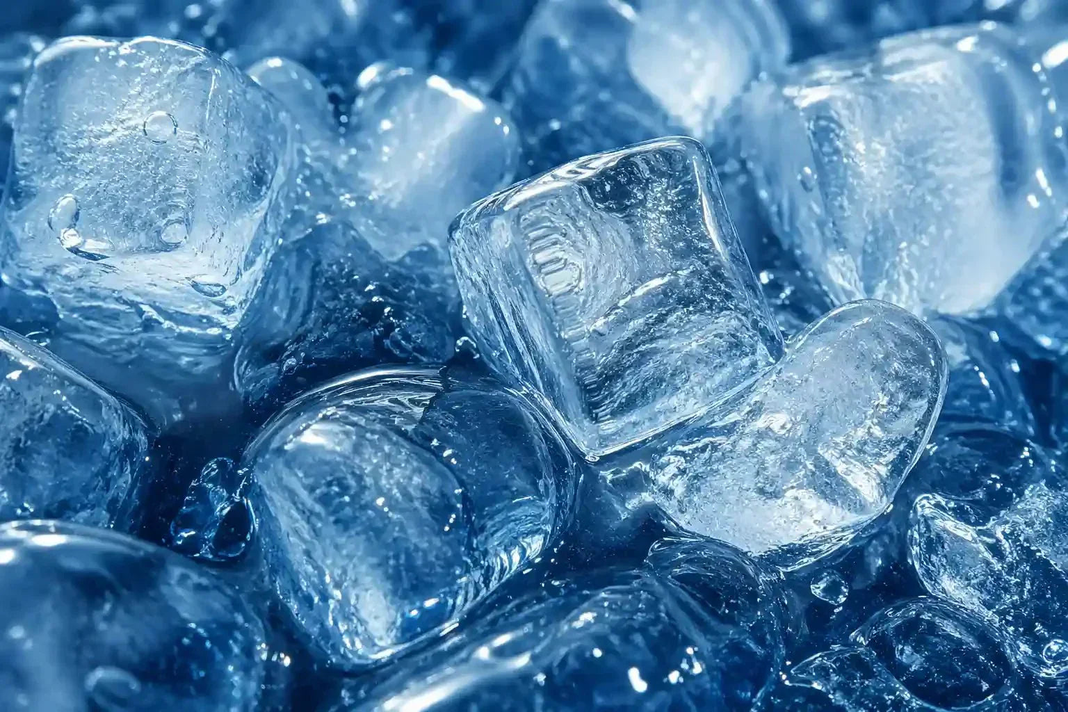 Close-up of clear ice cubes.