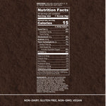 Nutrition facts label on a brown background with text and numbers.