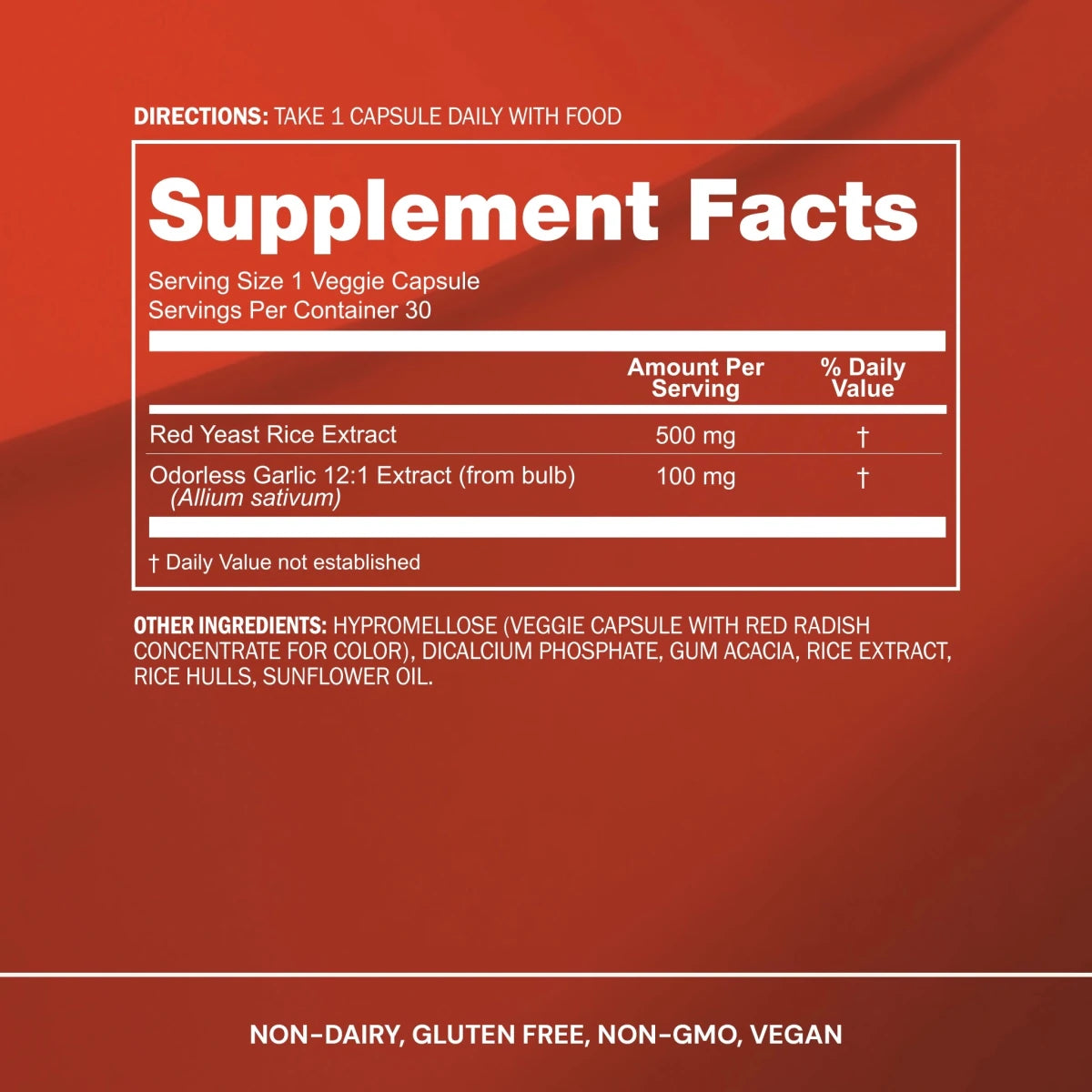 Supplement facts label on a red background