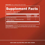 Supplement facts label on a red background