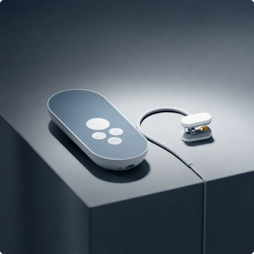 Slate gray electronic control device with cable and clip-on sensor, Blueprint hardware