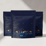Three pouches of Blueprint Blueberry Nut Mix, a whole-food longevity snack