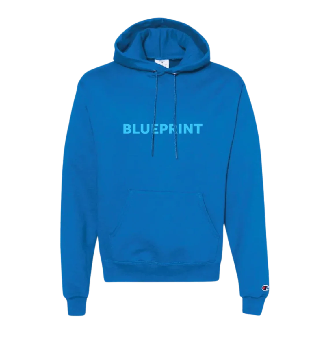 A blue hoodie with the word 'BLUEPRINT' written across the front in capital letters.