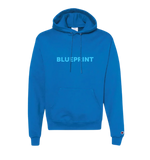 A blue hoodie with the word 'BLUEPRINT' written across the front in capital letters.
