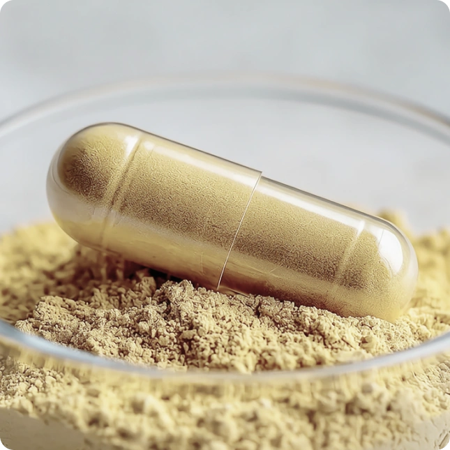 Gold-colored capsule on a bed of gold powder