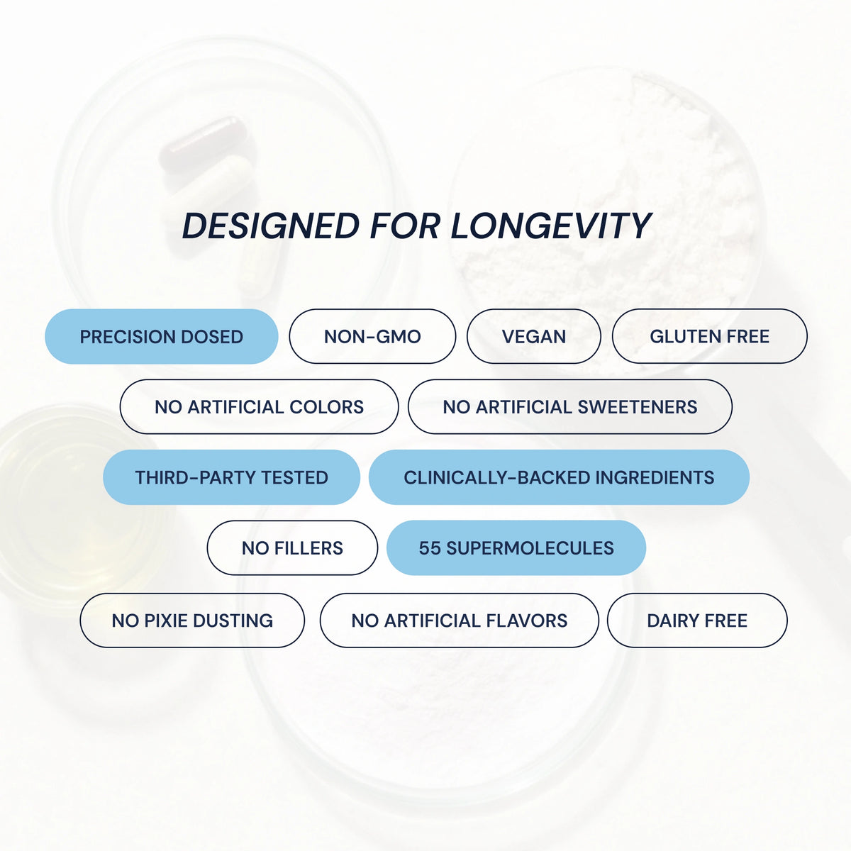 List of product features on a white background