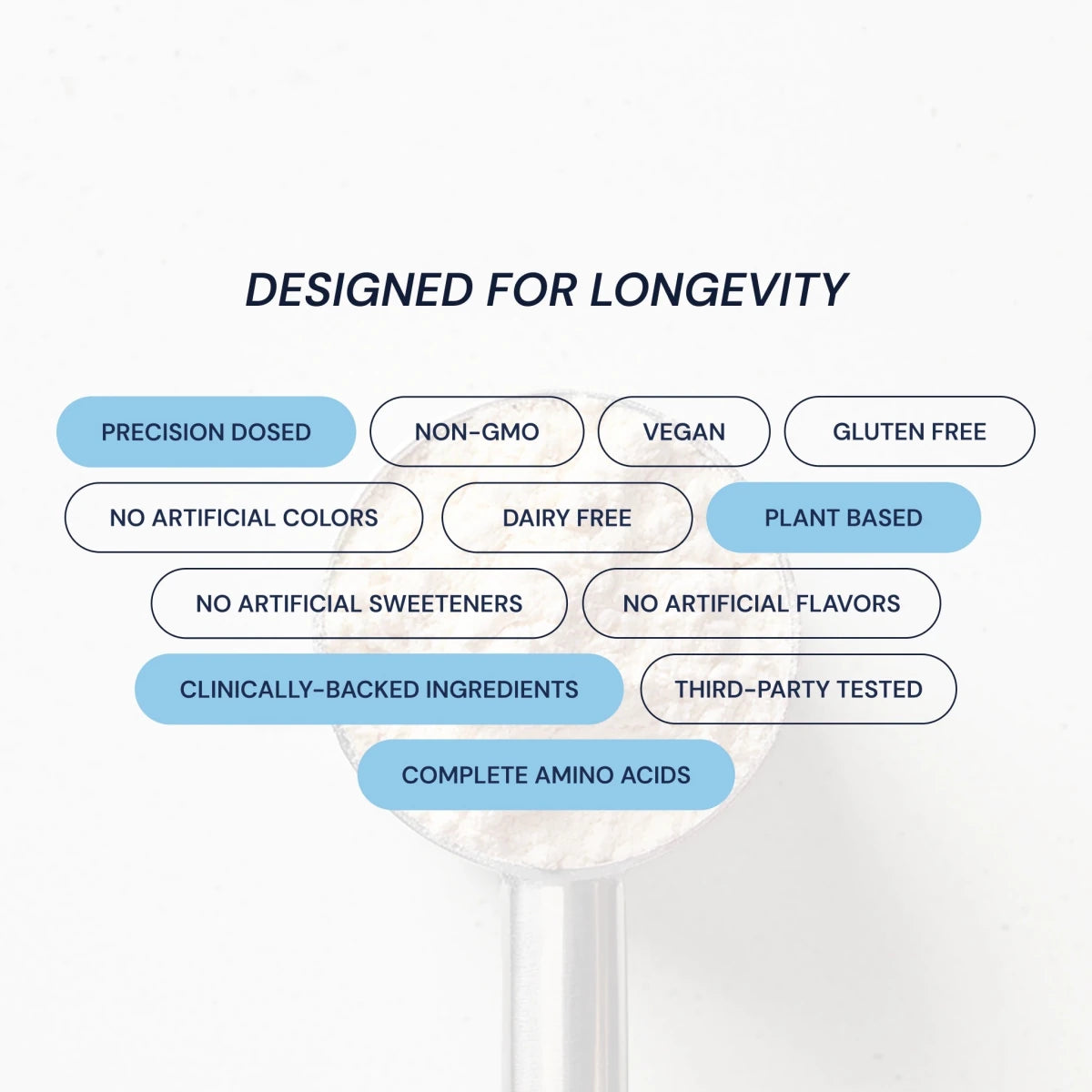 Product packaging with health and wellness features listed on a light background