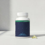 Omega-3 supplement bottle with capsules on a light gray background