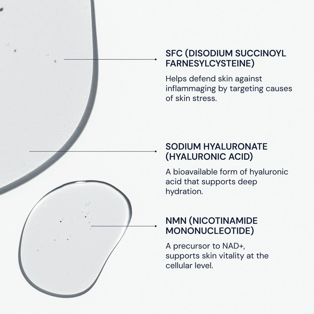 Textual description of skincare ingredients with a close-up of a skincare product.