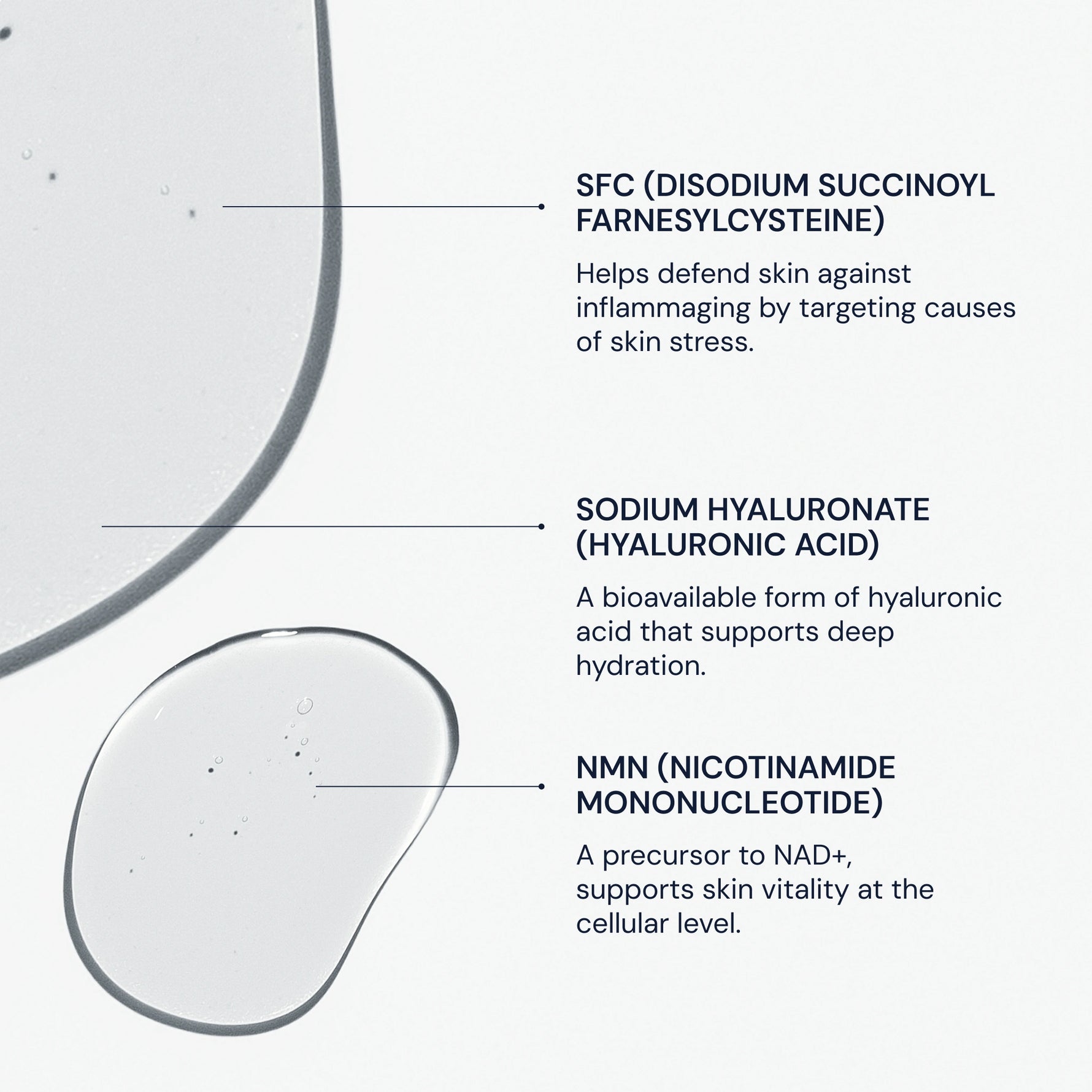 Textual description of skincare ingredients with a close-up of a skincare product.