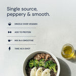  bowl of salad with olive oil dressing  and text on a light background