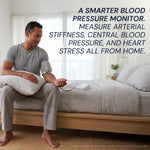 Man using the Blueprint blood pressure monitor at home to measure arterial stiffness and heart stress