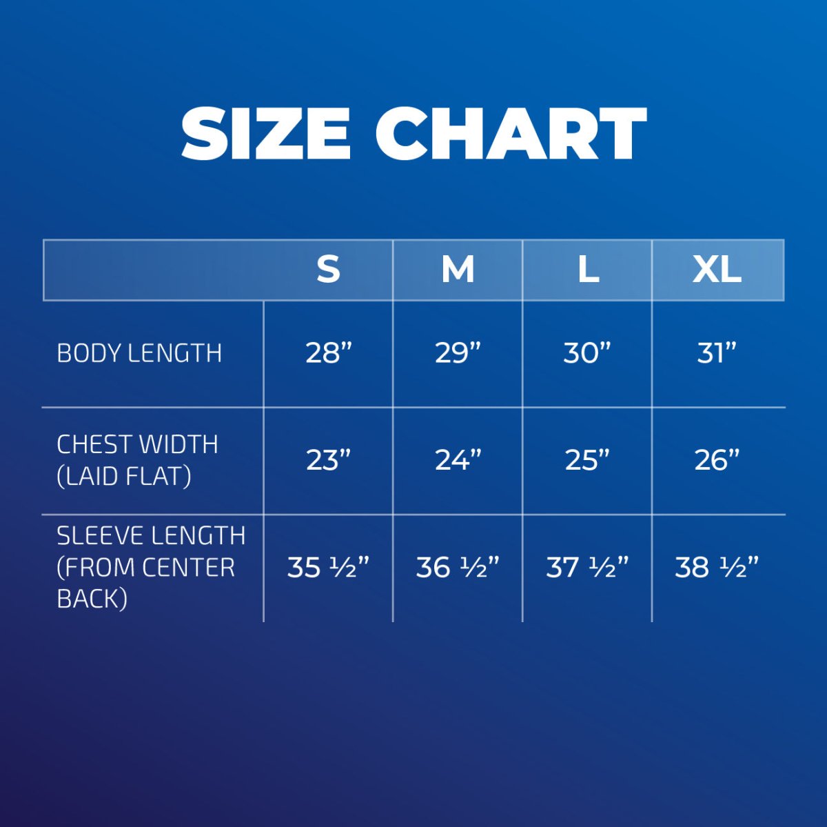 Size chart for BLUEPRINT blue crewneck sweatshirt 