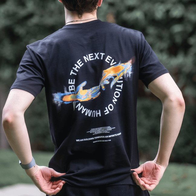 Lifestyle image of boy wearing  Evolution Of Human T-Shirt 