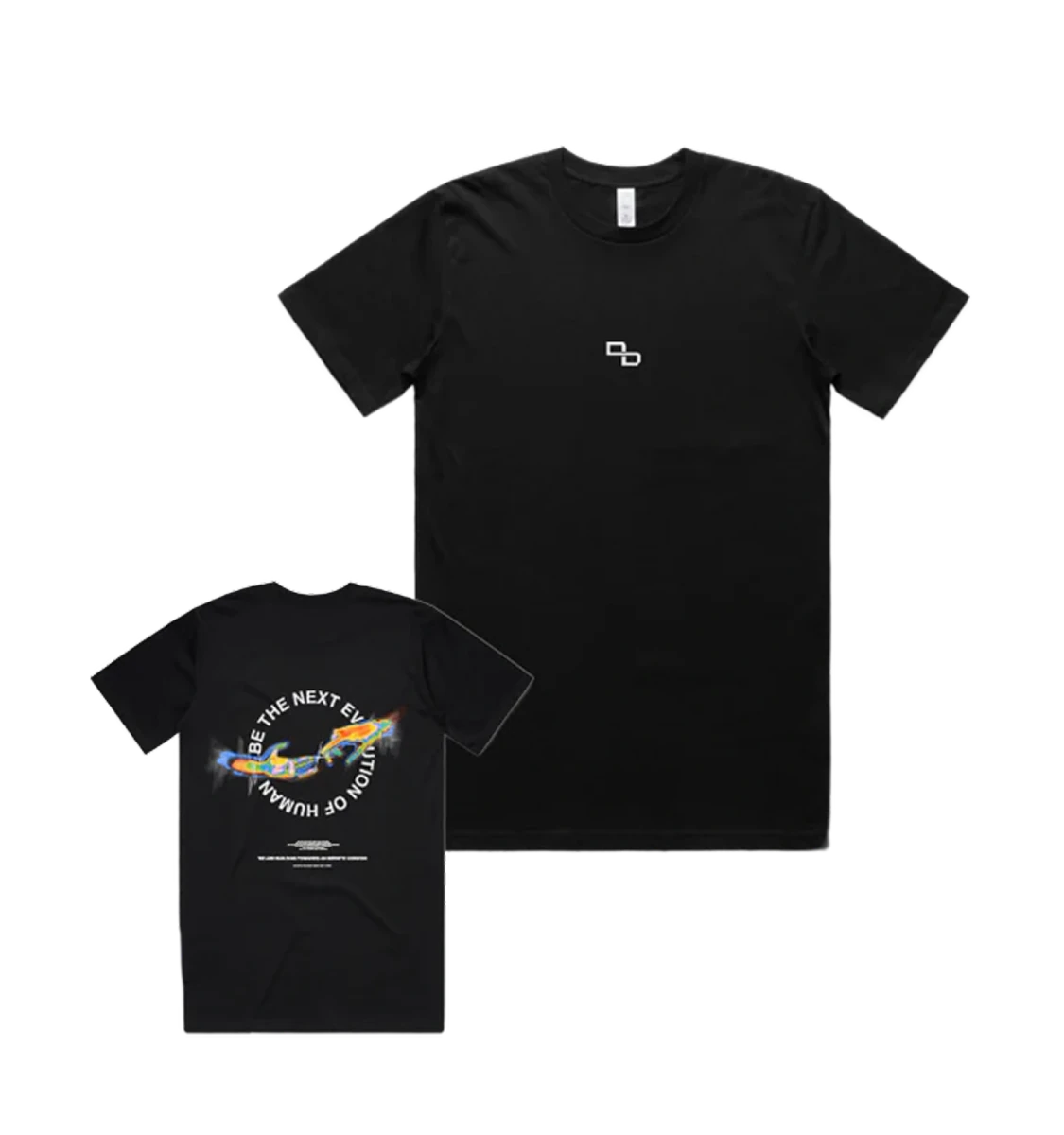 Evolution Of Human T-Shirt back and front view on white background