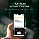 Hand holding a phone with a whole-body MRI report to download or share with your doctor