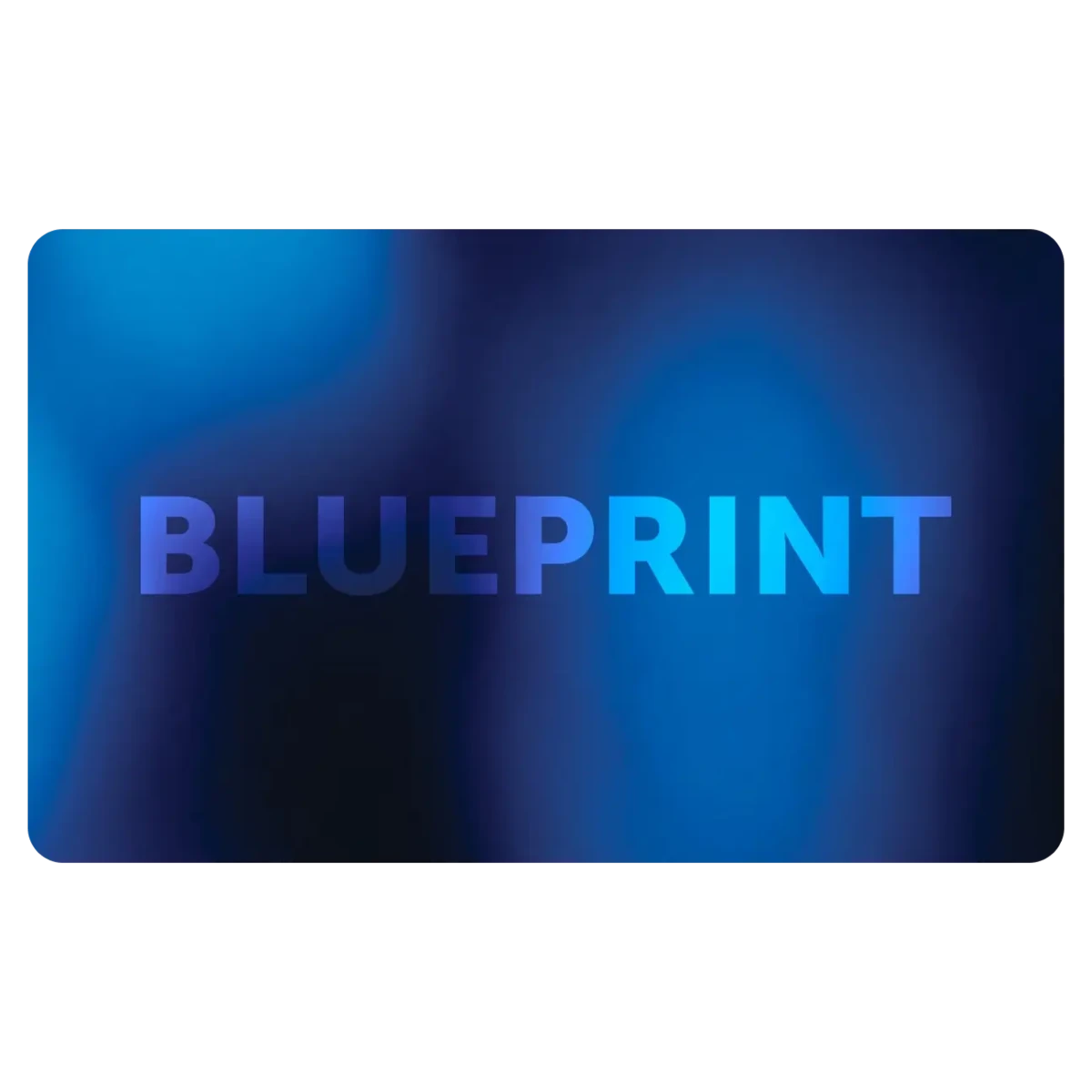 A gift card with a blue color gradient and the word 'BLUEPRINT' in capital letters.