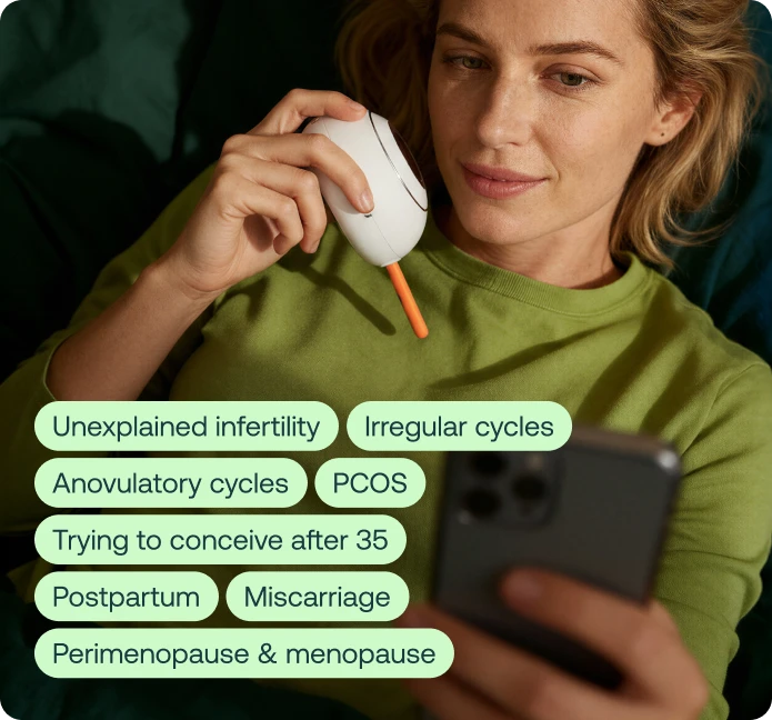 Woman using a Mira hormone test for irregular cycles, PCOS, fertility and perimenopause