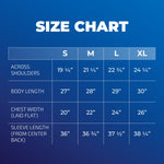 Size chart for blue 'BLUEPRINT' Hoodie