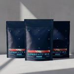 Three pouches of Blueprint Longevity Mix, the daily foundational longevity drink
