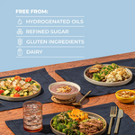 Blueprint longevity meals free from hydrogenated oils, refined sugar, gluten and dairy on a wooden table
