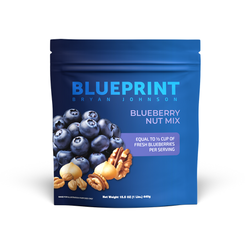 Packed with a potent blend of blueberry pieces (equivalent to 4.4 lbs of fresh blueberries), macadamia nuts, and walnuts, Blueprint Bryan Johnson's Blueberry Nut Mix offers a symphony of flavor and nutrition unlike any other. What sets us apart is our innovative freeze-drying process, which locks in the goodness of these superfoods while concentrating their nutrients.