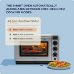 Tovala smart oven automatically baking a Blueprint salmon and roasted pepper fajita bowl meal