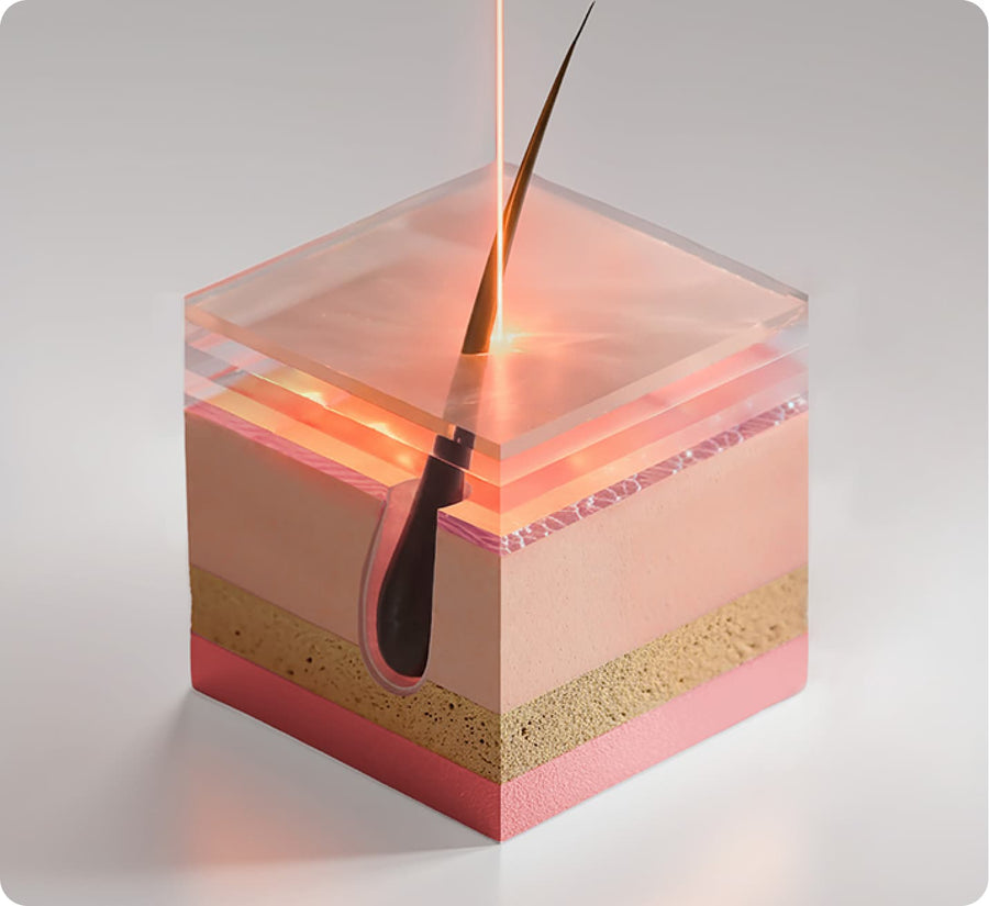 Cross-sectional view of a cake with a knife cutting through it on a gray background